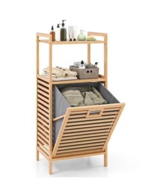 2-Tier Bamboo Tilt out Laundry Hamper with Foldable and Removable Basket