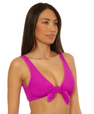 Women's Crinkle Crush Pucker Stripe Convertible Buckle Bikini Top