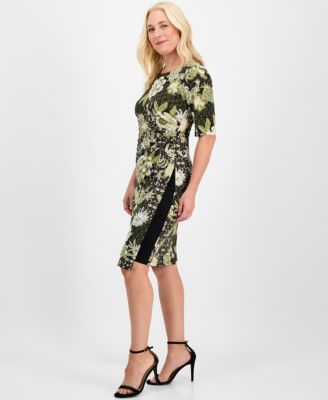 Women's Elbow-Sleeve Side Shirring Midi Dress