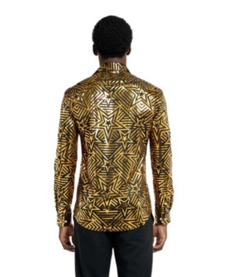 Men's Shiny Golden Theme Party Shirts For Men