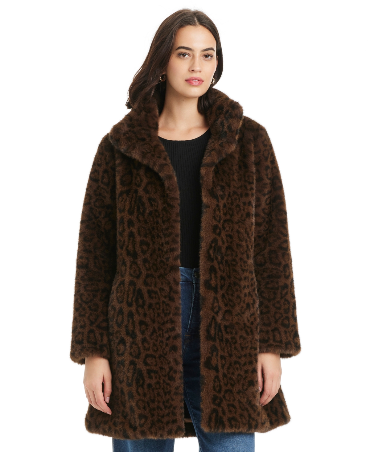 Jones New York Women's Collared Faux-fur Coat In Brown