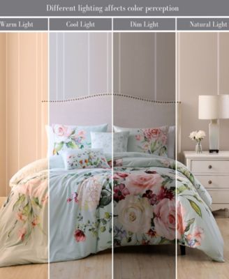 Rose on Misty Green 200 TC Cotton Sateen, Reversible 5 Pc. Comforter Set