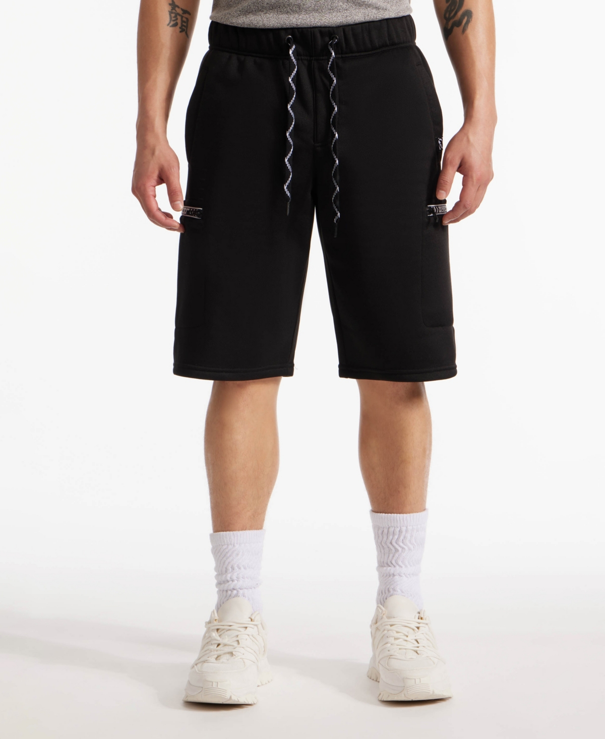 Men's Stitched Pockets Fleece Shorts - True red marled