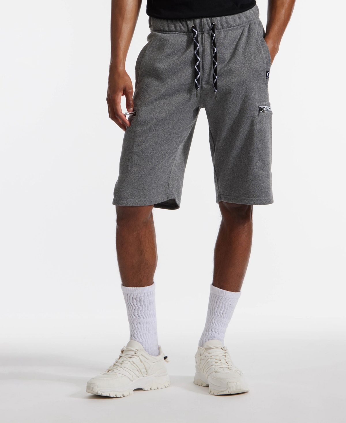Men's Stitched Pockets Fleece Shorts - True red marled