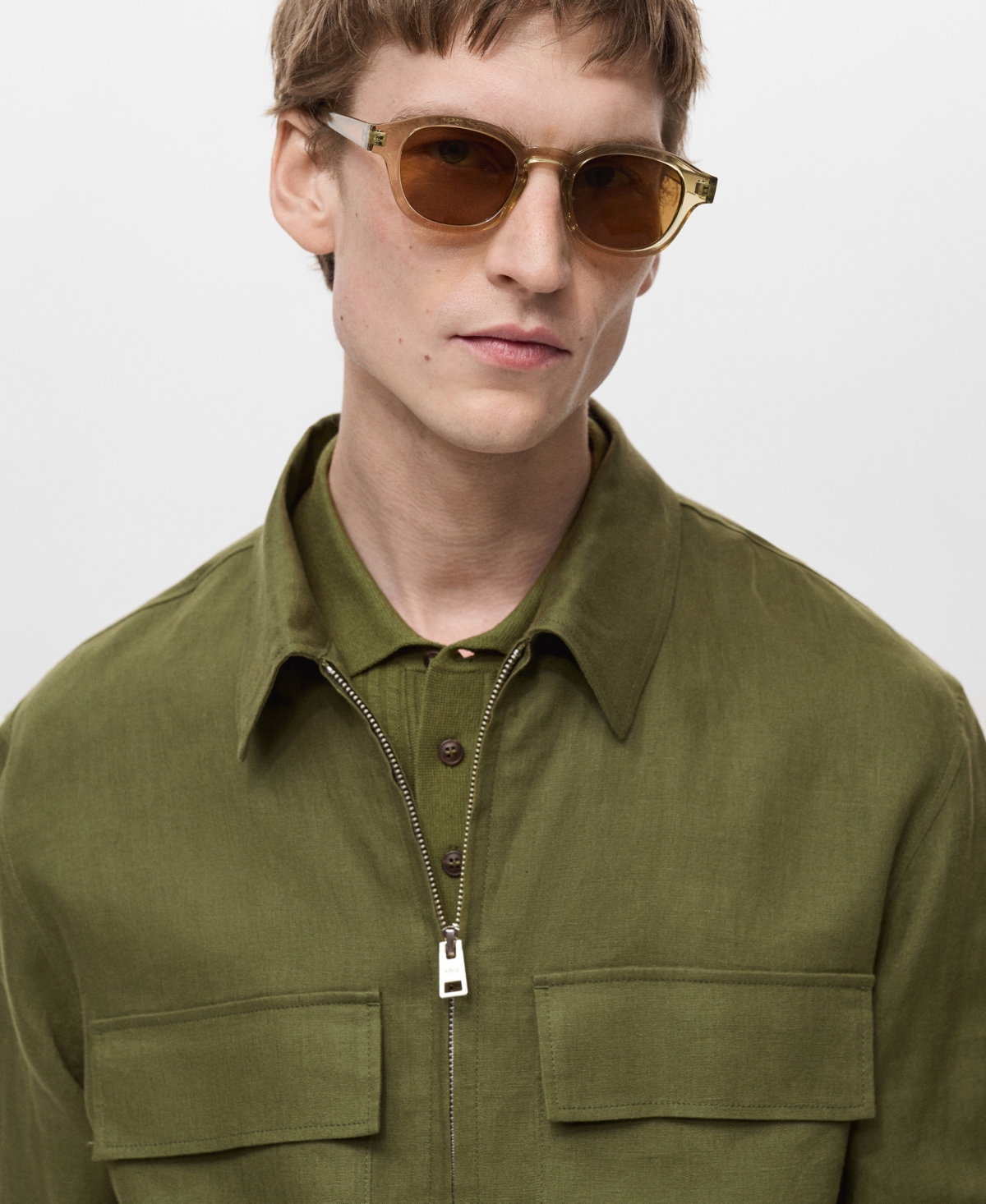 Mango Linen Jacket With Pockets In Green