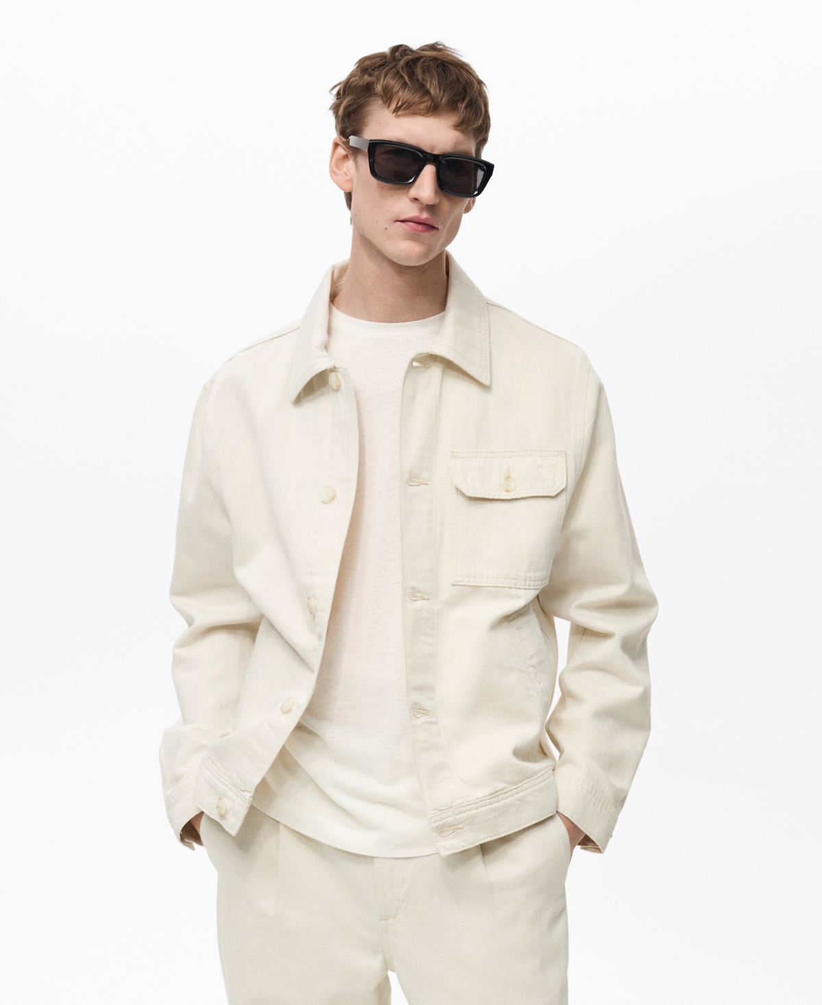 Men's Pocket Linen and Cotton Jacket - Ecru