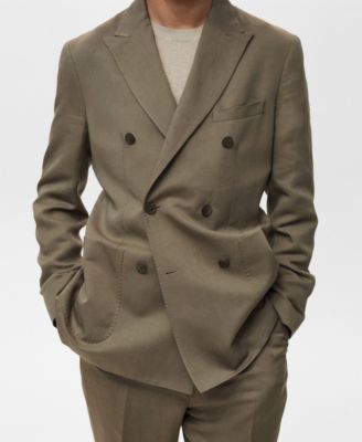 Men's Linen Slim-Fit Double-Breasted Suit Blazer