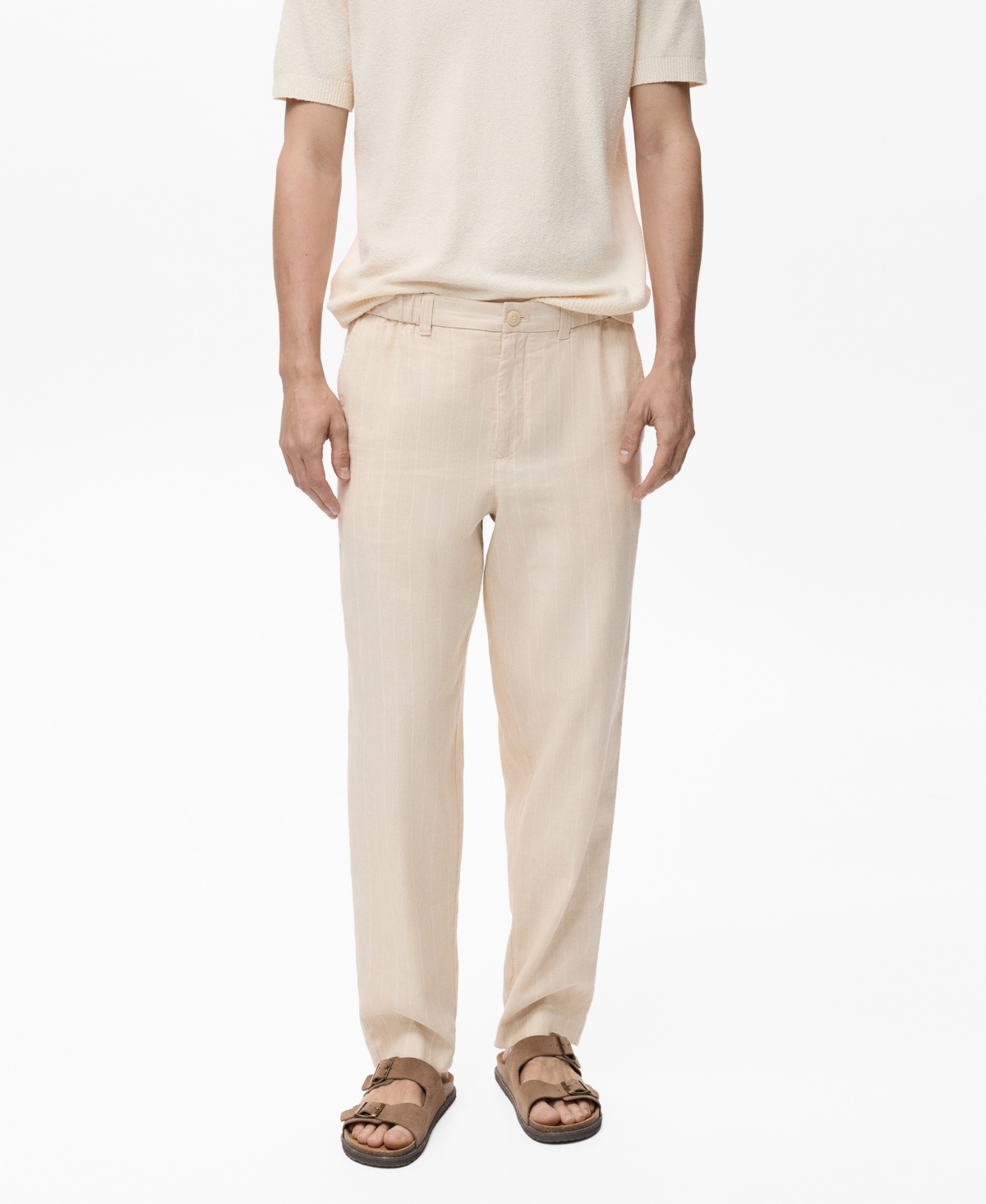 Men's Pinstripe Linen Pants - Beige