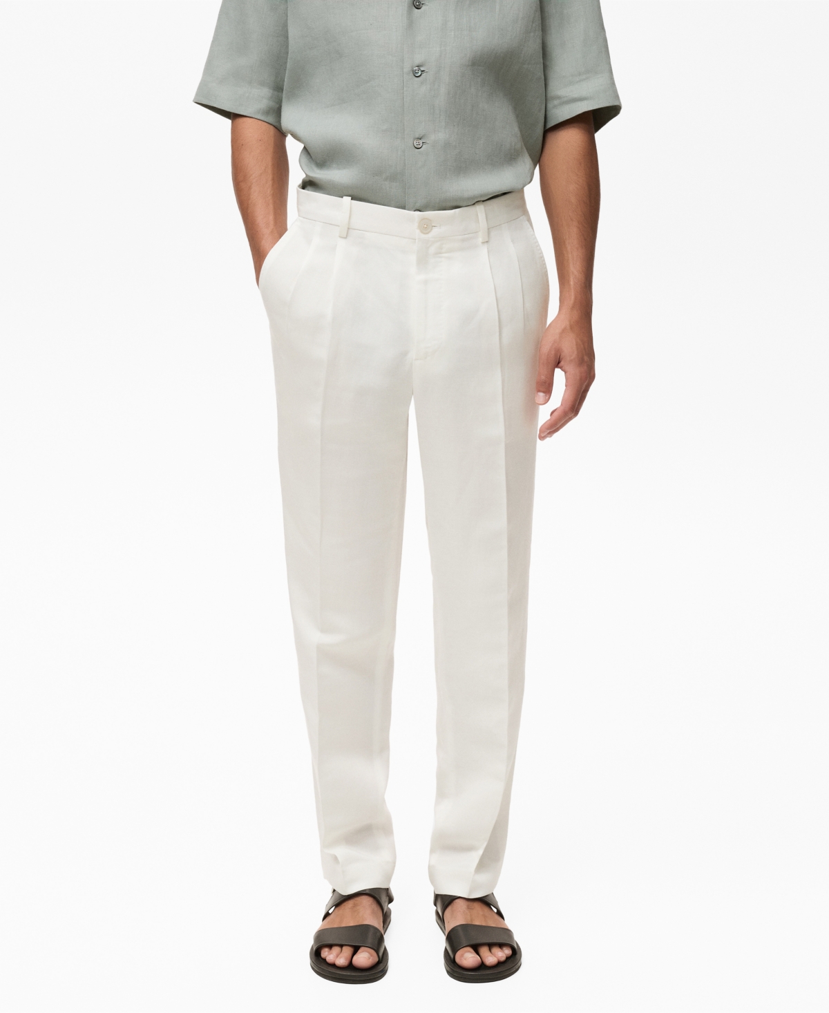 Men's Linen-Blend Pleated Pants - Off White