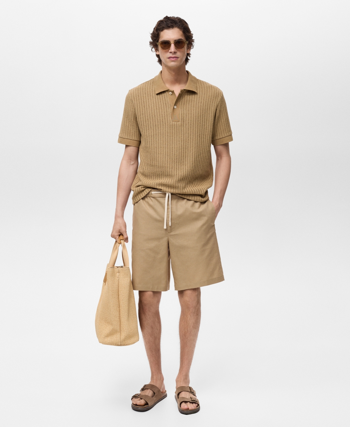 Men's Thick Rib-Knit Polo Shirt - Beige