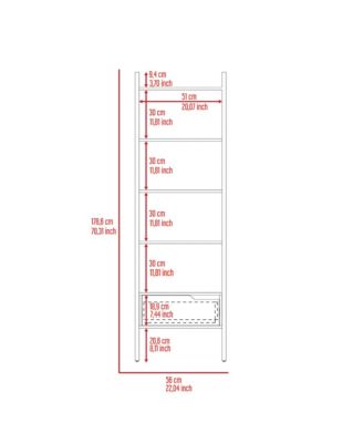 Kobe Ladder Bookcase, One Drawer, Five Open Shelves, Dark Walnut