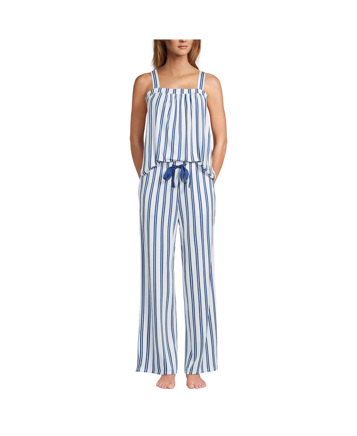 Women's Cooling 2 Piece Pajama Set - Sleeveless Square Neck Top and Pants - Pale yellow large foulard