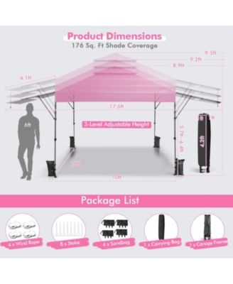 10 x 17.6 Feet Outdoor Instant Pop-up Canopy Tent with Dual Half Awnings