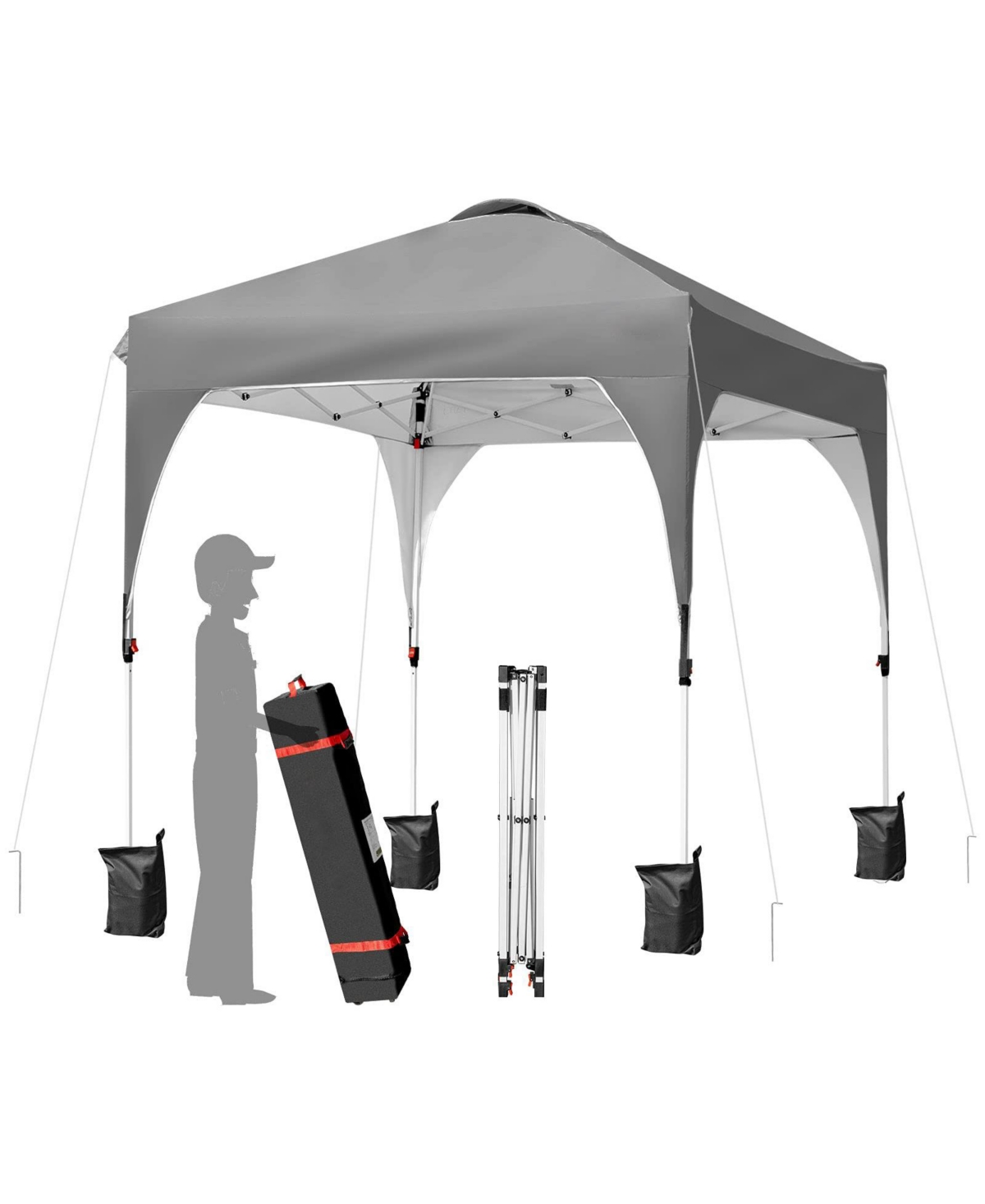6.6 x 6.6 Ft Pop Up Height Adjustable Canopy Tent with Roller Bag - White
