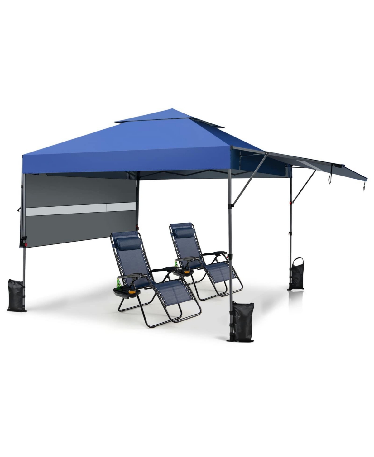 10 x 17.6 Feet Outdoor Instant Pop-up Canopy Tent with Dual Half Awnings - Blue