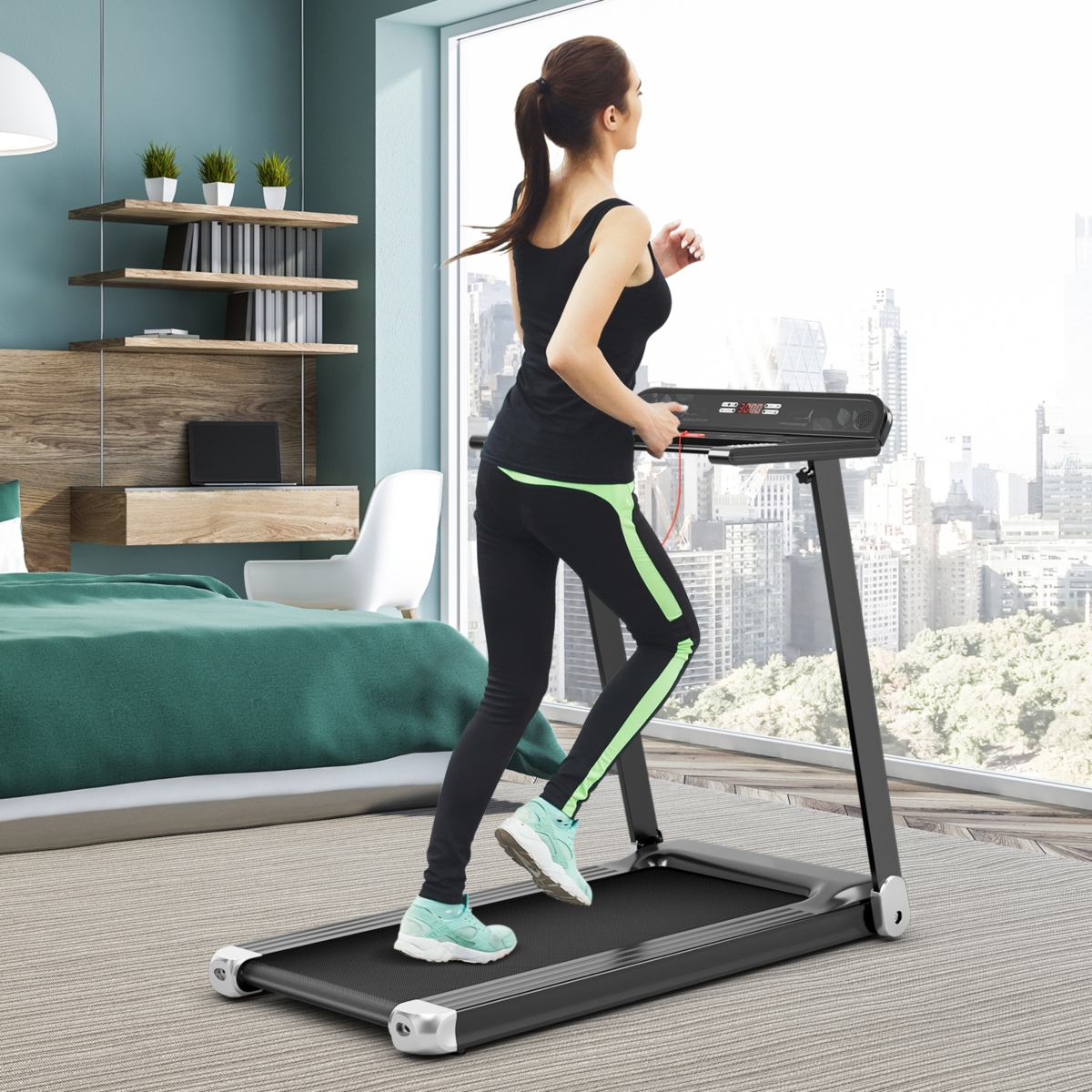 Folding Electric Compact Walking Treadmill with App Control and Built-in Speaker Home Exercise Machine