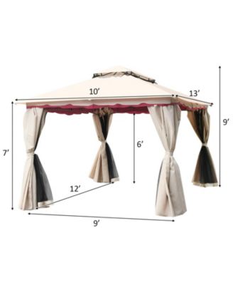 13x10 Feet Patio Steel Gazebo, Large Outdoor Canopy Gazebo with Netting, Side Walls, Zippers, 2 Tier Roof, Steel Canopy Gazebo for Patio, Yard, Garden