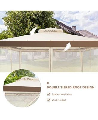 10 x 10 Feet Patio Canopy Gazebo with Neting and Double Tiered Roof