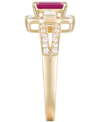 Ruby (1 ct. t.w.) & Diamond (3/8 ct. t.w.) Halo Link Ring in 10k Gold