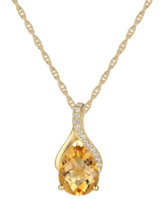 Macy's - Citrine (1-1/2 ct. t.w.) & Diamond Accent Pear 18" Pendant Necklace in 14k Gold