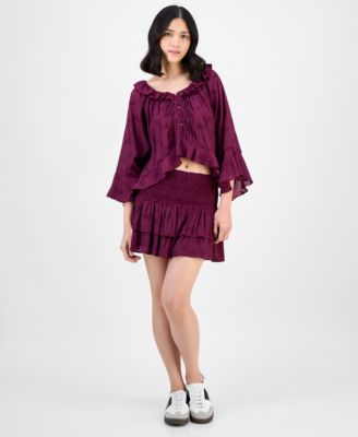 Women's Ruffle-Trim Cropped Blouse