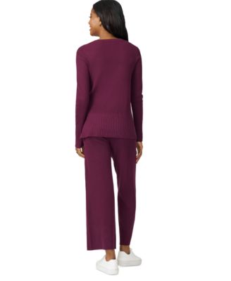 Women's Ribbed-Knit V-Neck Tunic & Pant Sweater Set 