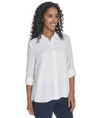 Women's Slim-Fit Pin-Dot Roll-Tab-Sleeve Shirt