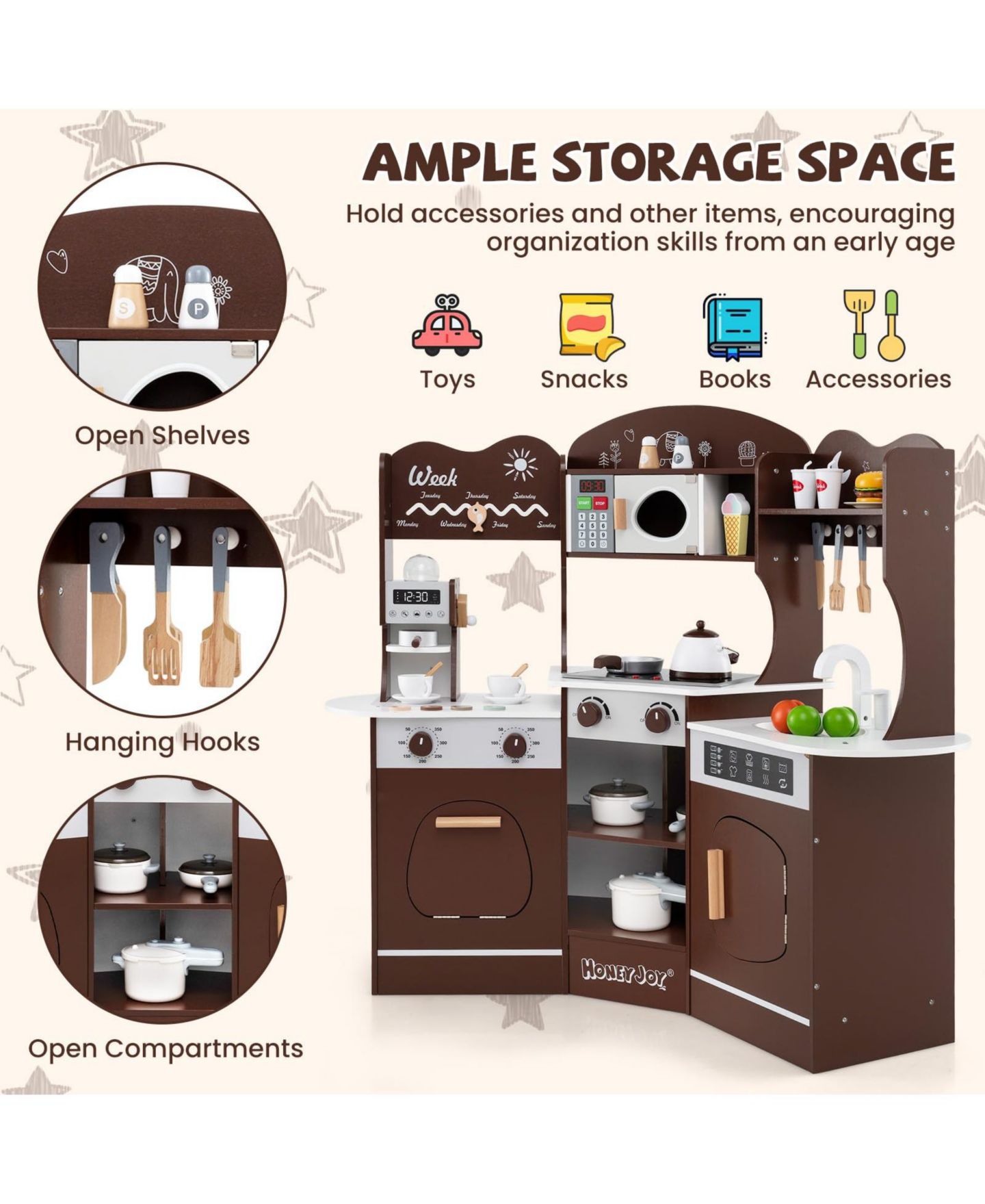 Детская игрушка Mecale Coffee Machine Corner Play Kitchen with Lights and Sounds, Ages 3+, цвет: Коричневый — фото 7
