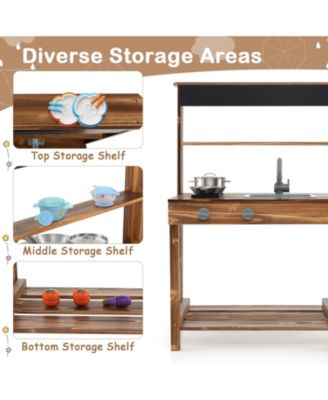 Mud Kitchen Fir Wood Play Kitchen with 4 Panting Pots Faucet Removable Sink