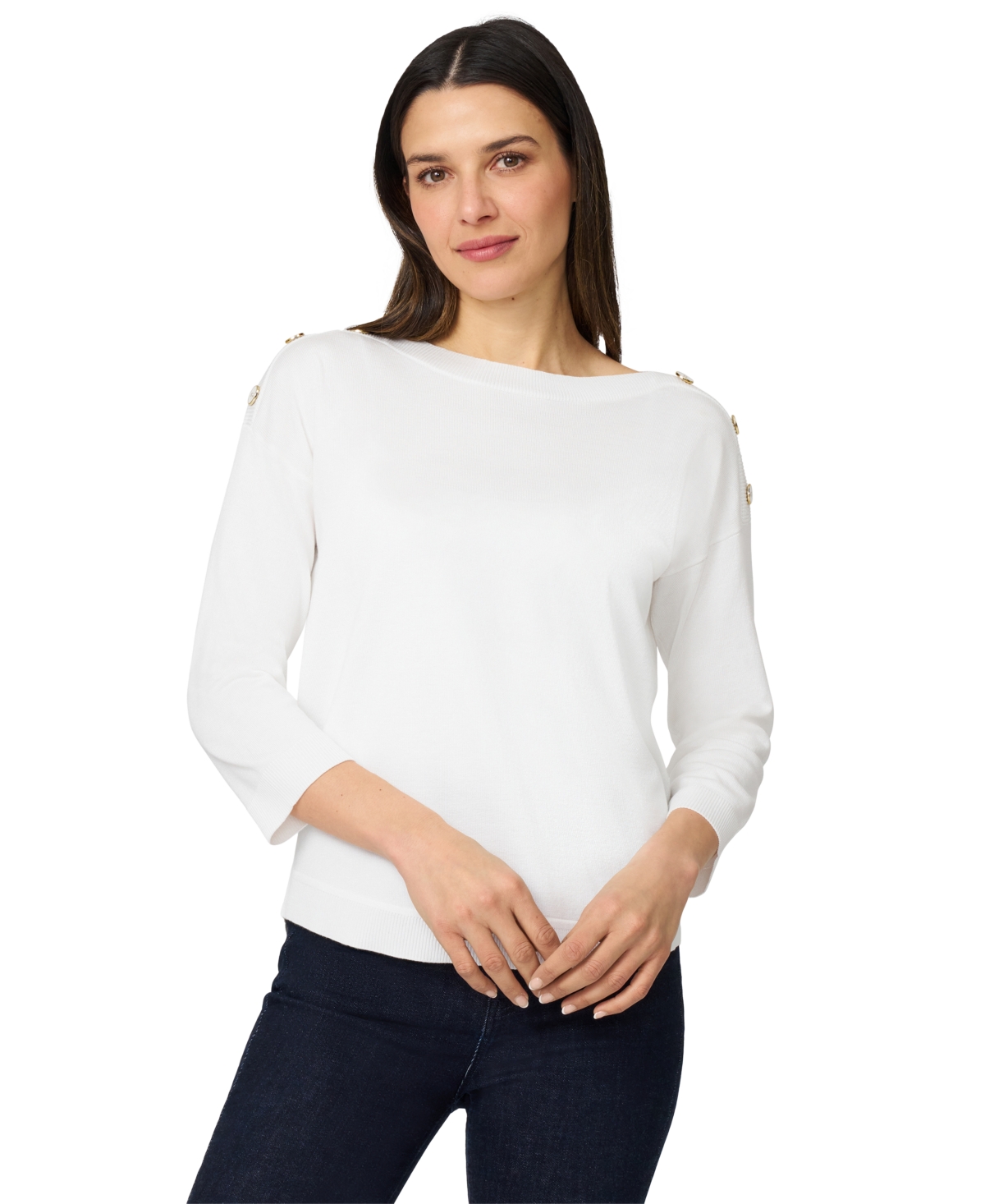 Women's Boat-Neck Button-Shoulder Sweater - Chicory Brown