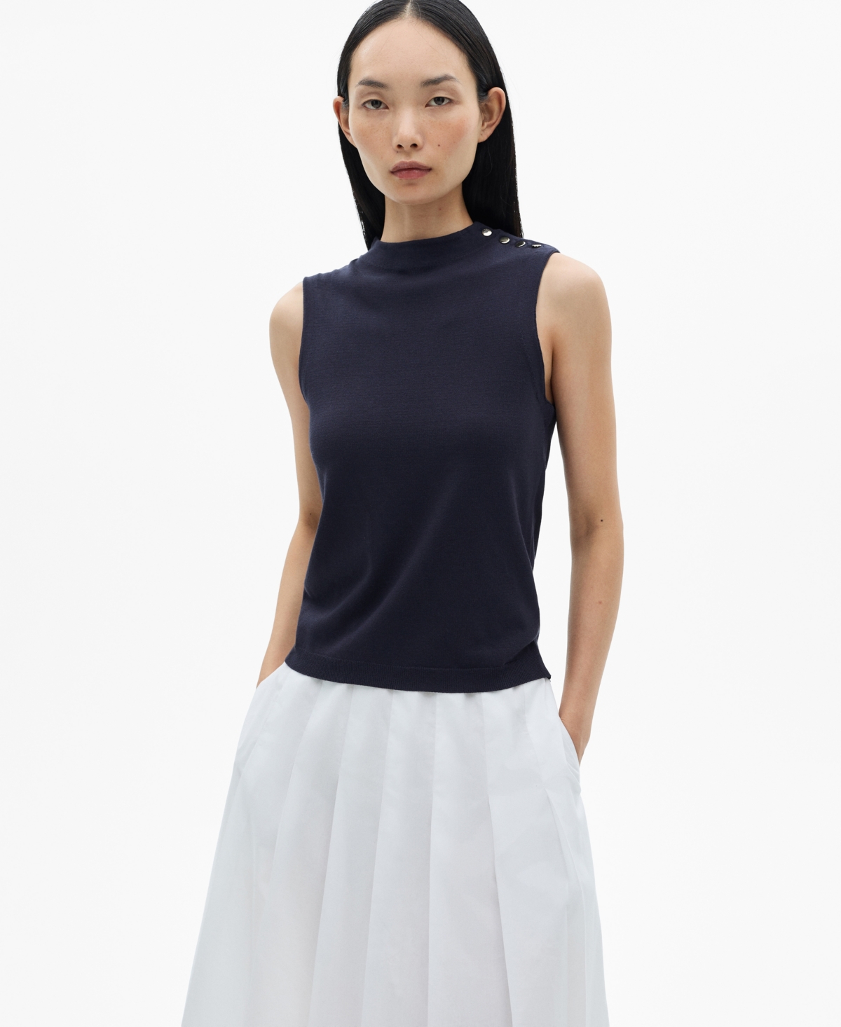 Women's Buttoned Knit Top - Navy