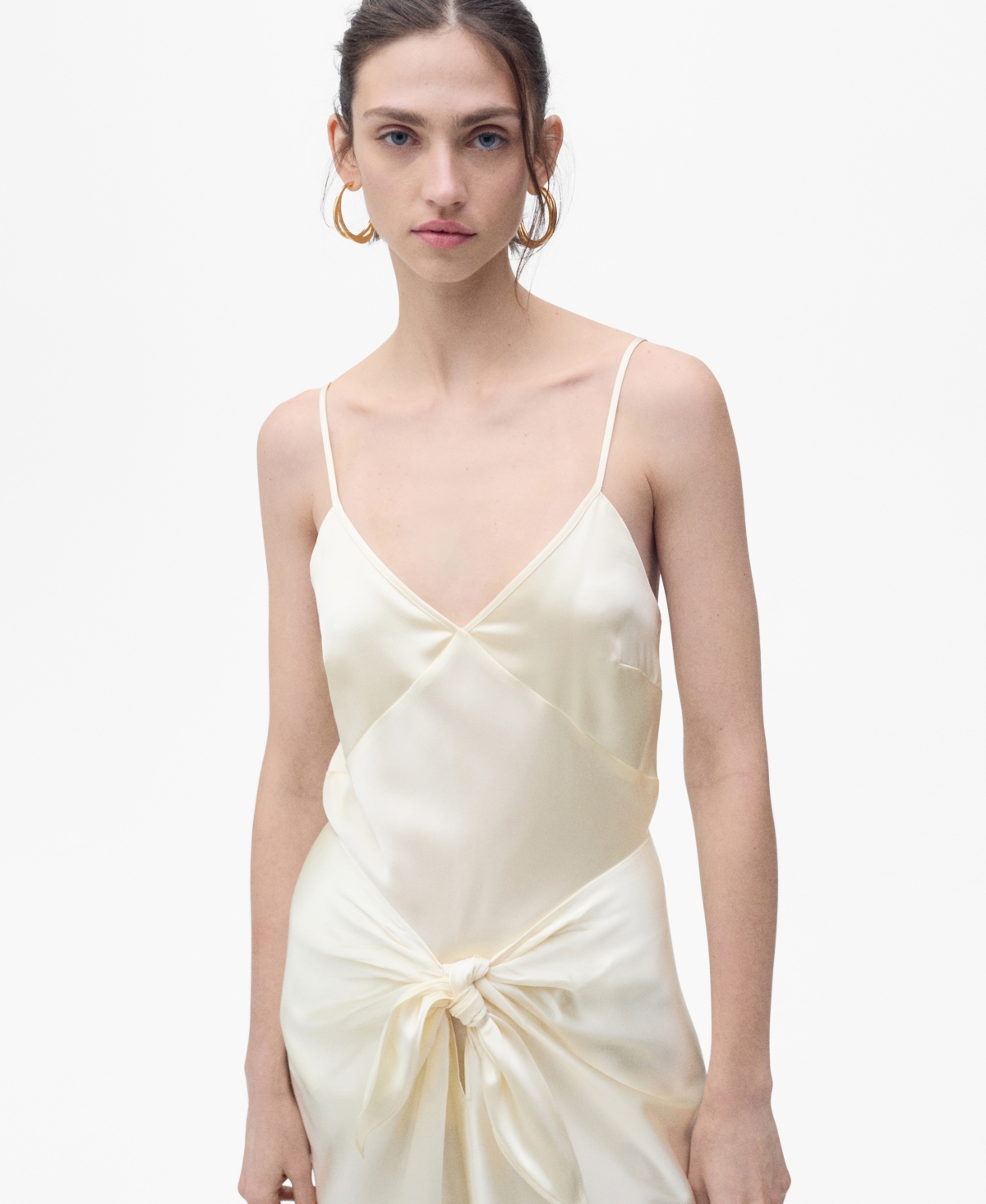 Mango Satin V-neck Top In Ecru