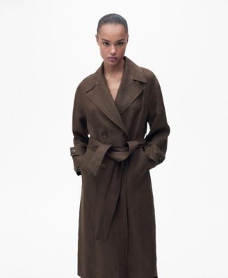 MANGO - Women's Double Breasted Linen Trench Coat