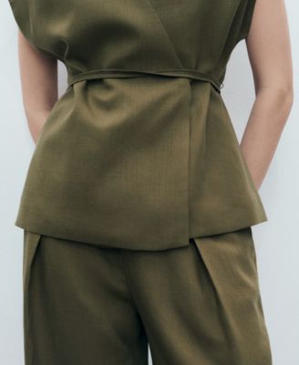 Women's Linen-Blend Wrap Top