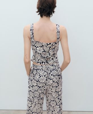 Women's Floral Fitted Linen Top