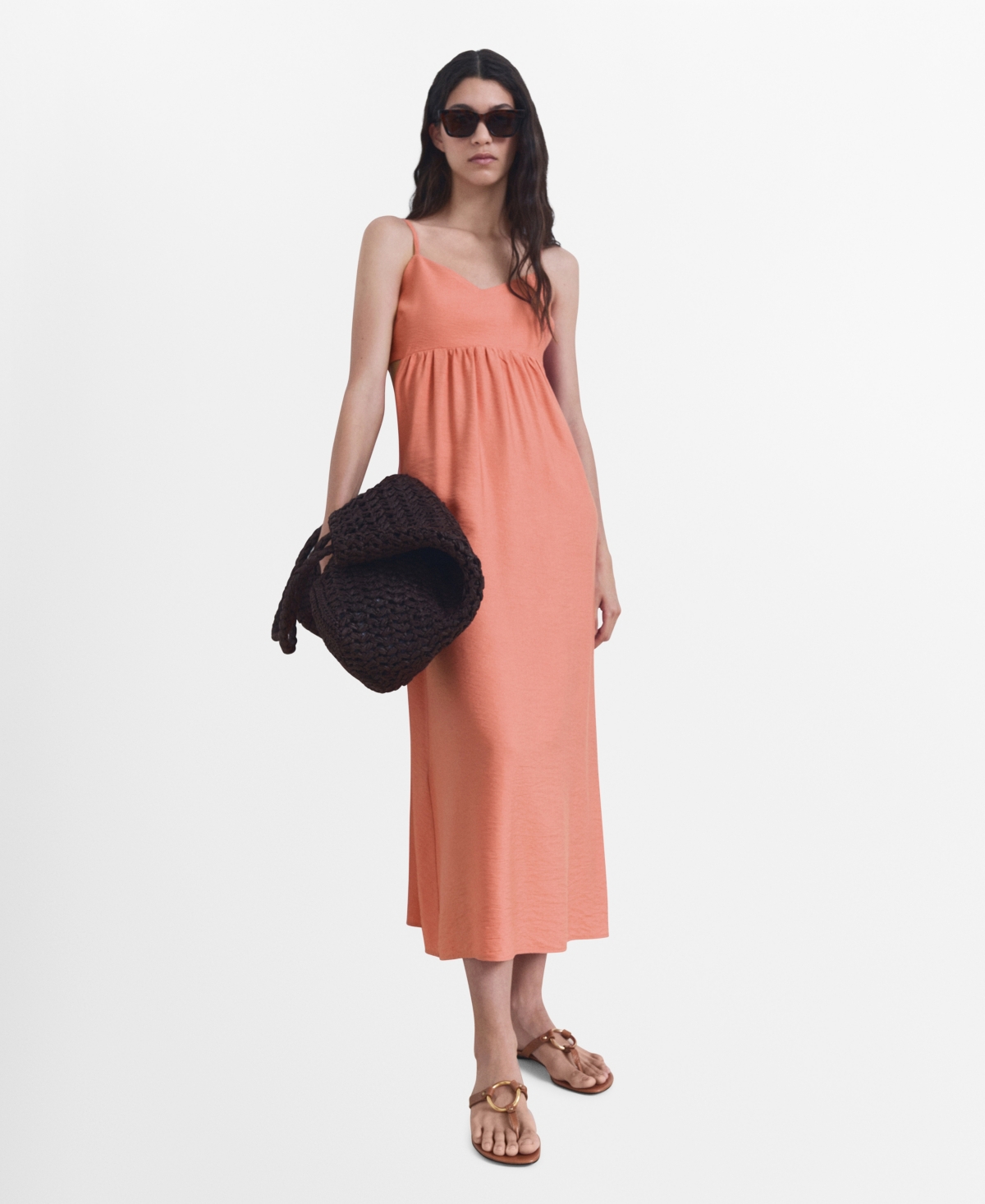 Mango Midi-dress With Cut-out Coral Red In Orange