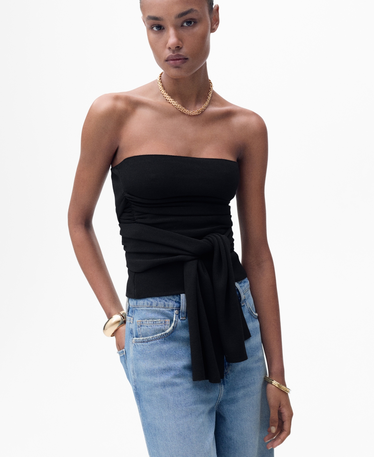 Mango Women's Knot Detail Bandeau Top In Black