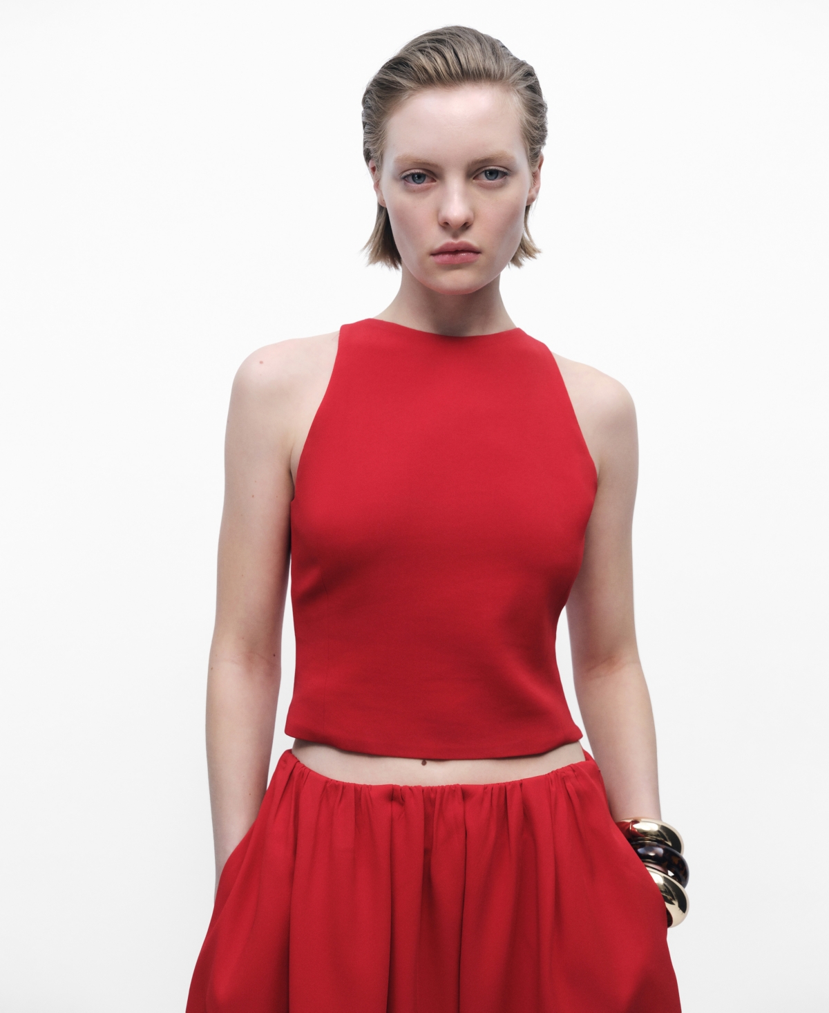 Women's Back Bow Detail Crop Top - Red