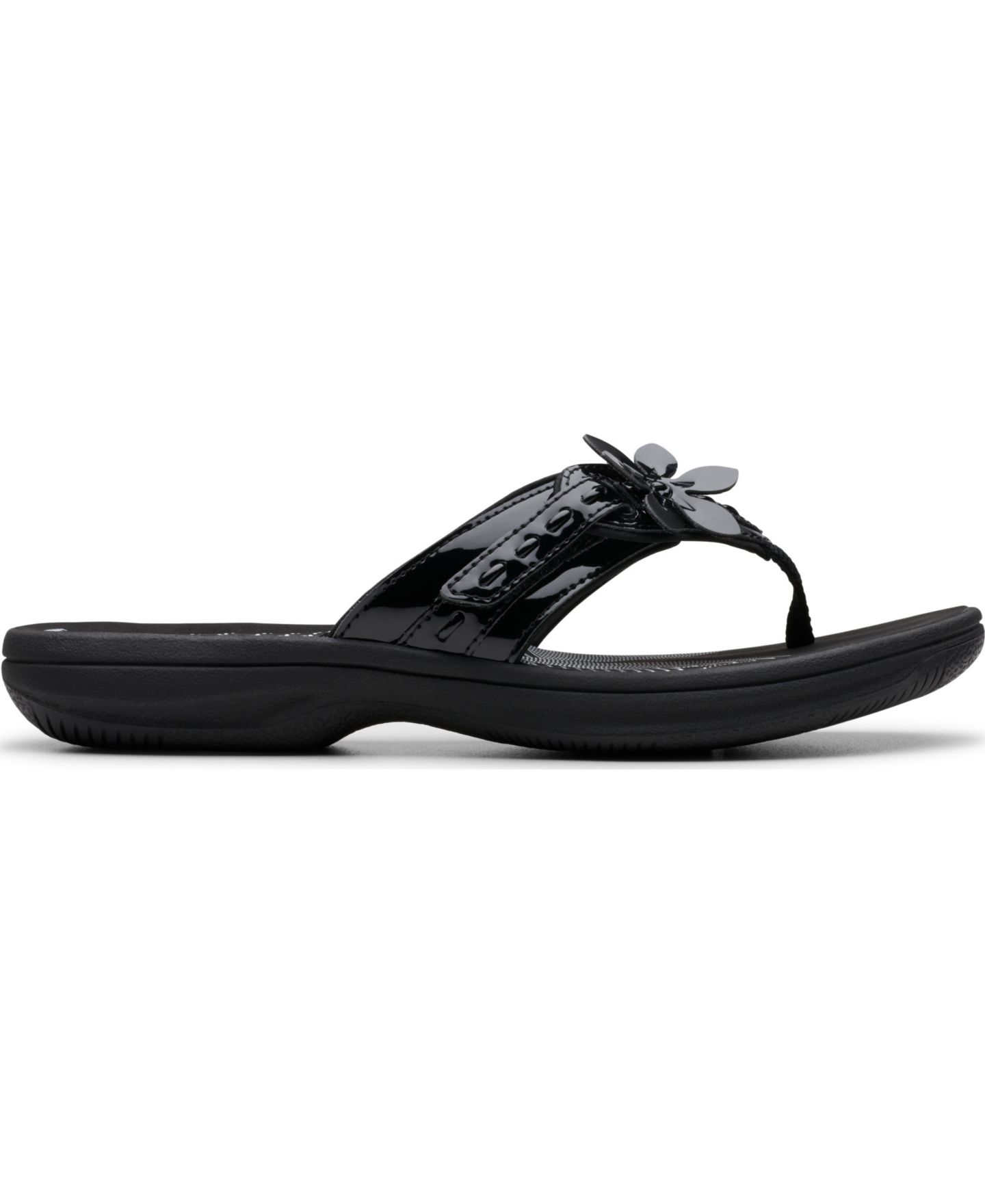 Женские сандалии Clarks Cloudsteppers Breeze Opal Flip-Flops, цвет: Чёрный лаковый — фото 2