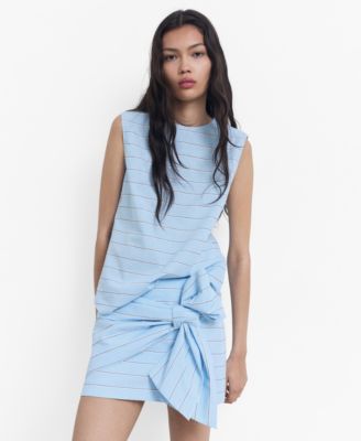 MANGO - Women's Bow Detail Striped Cotton Skirt