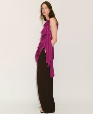 Women's Flower Detail Long Satin Top