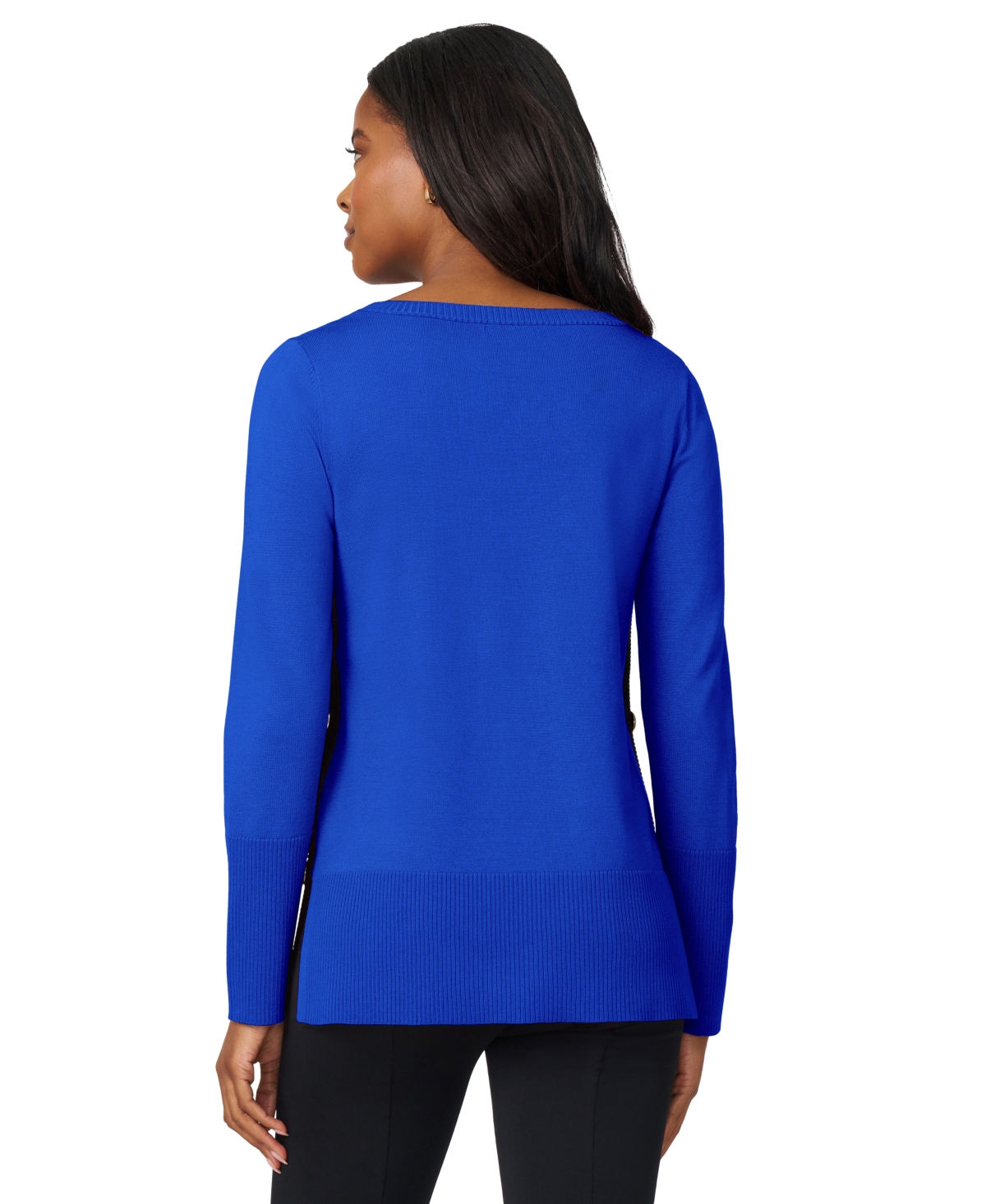 Melissa Paige Women's Contrast-trim Side-button Tunic Sweater In Blue