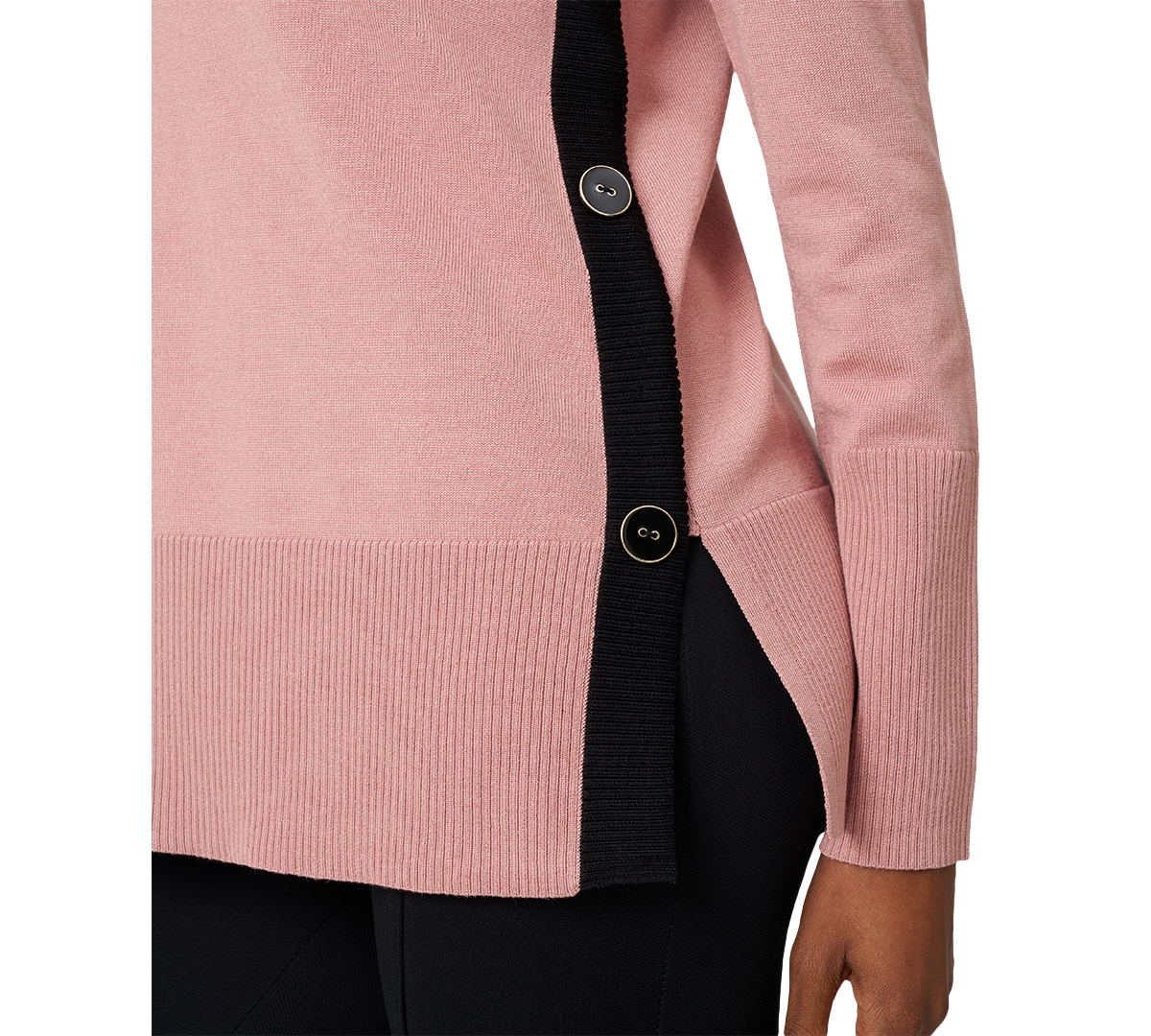 Melissa Paige Women's Contrast-trim Side-button Tunic Sweater In Pink