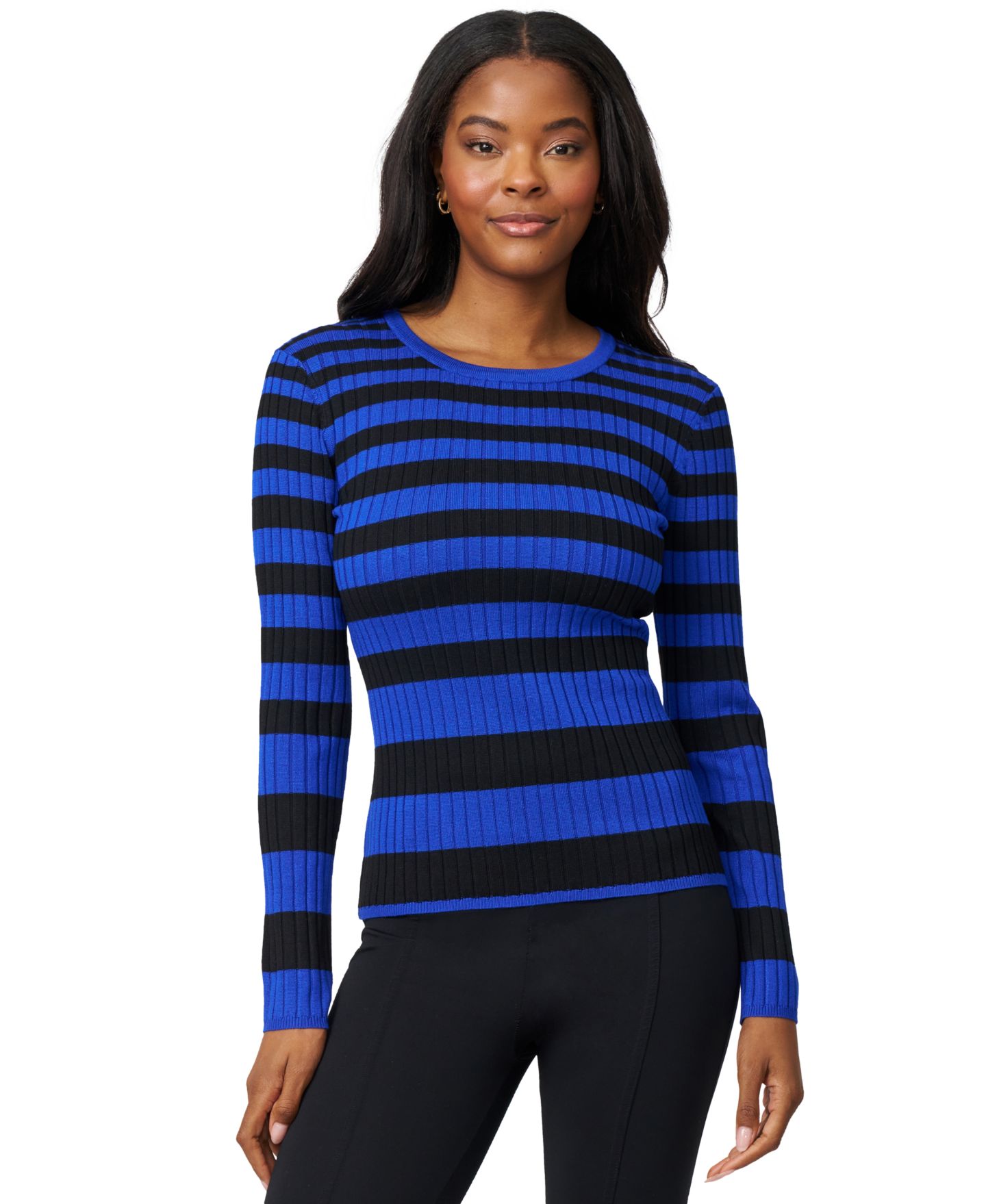 Женский свитер Melissa Paige Striped Ribbed Crewneck, цвет: Синий / Чёрный — фото 6