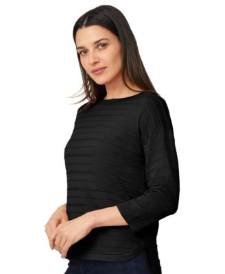 Women's Ottoman-Rib Crewneck 3/4-Sleeve Sweater