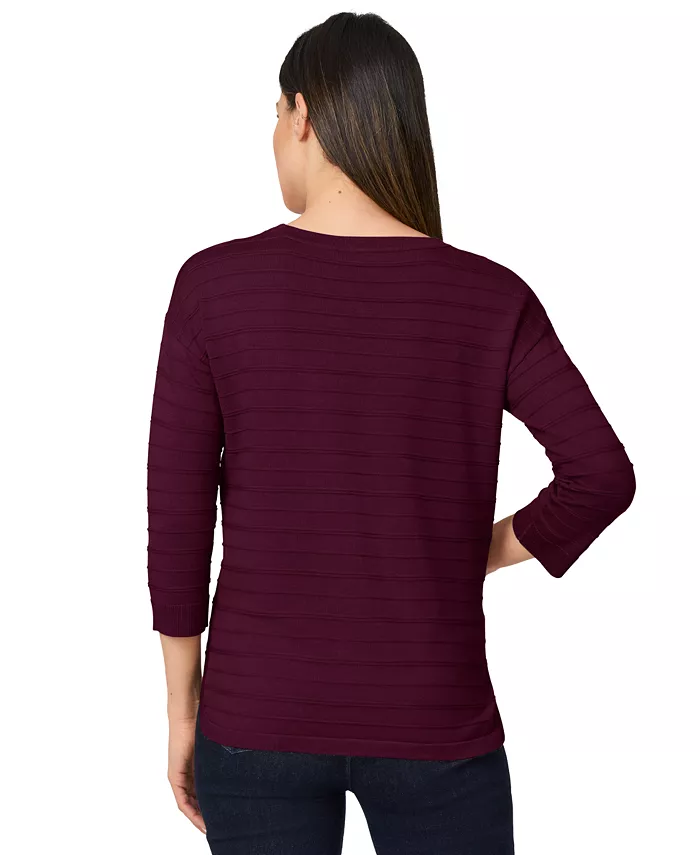 Women's Ottoman-Rib Crewneck 3/4-Sleeve Sweater - thumbnail 5