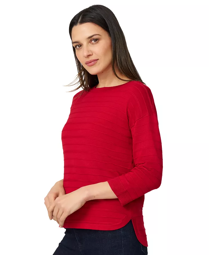 Women's Ottoman-Rib Crewneck 3/4-Sleeve Sweater - thumbnail 3