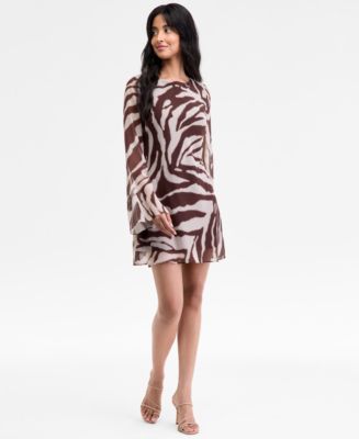 knee length dresses for ladies Luxe Zebra Sequin Long Sleeve Mini Dress – HEYFANCYSTYLE
