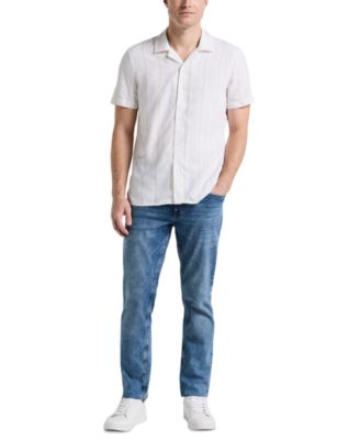 Men's Short Sleeve Striped Button-Front Camp Shirt