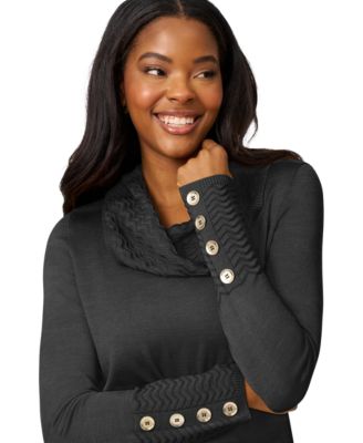 Women's Chevron-Trimmed Cowl-Neck Sweater
